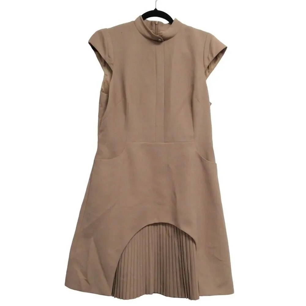 Karen Millen Women Size 12 Brown Military Tailored Pleated Mini Dress - Picture 2 of 7